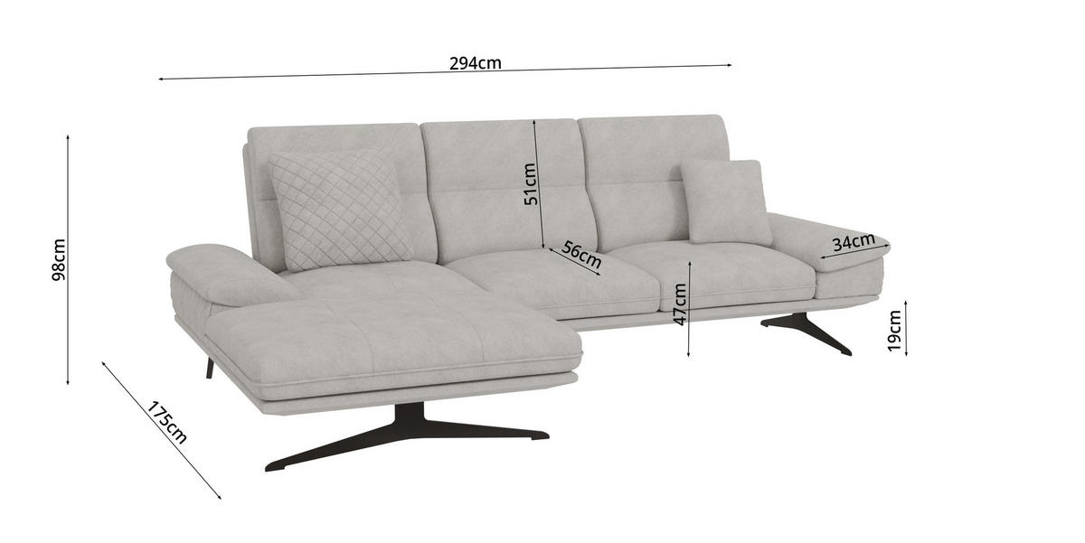 ECKSOFA Loris Grau Samt - Ottomane links - Schwarz/Grau, Holz/Textil (294/175cm) - S-Style Möbel