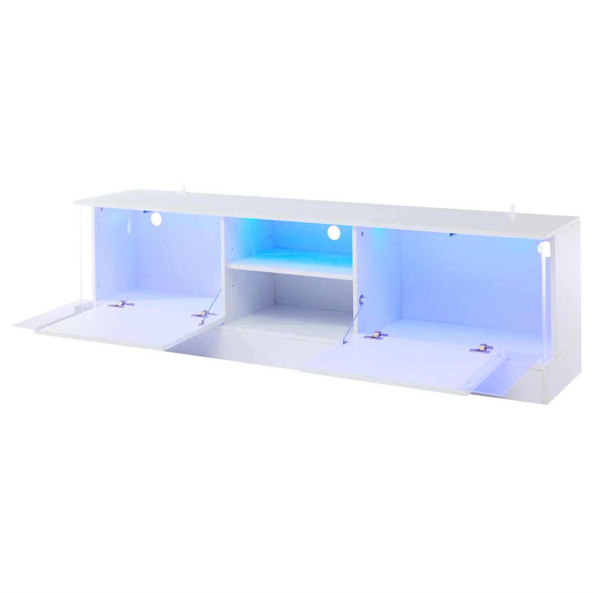 TV stolek 200/40/51 cm s úložným prostorem a vedením kabelů, geometrický minimalistický design, Bílá - bílá, kompozitní dřevo (200/51/41cm) - Redom