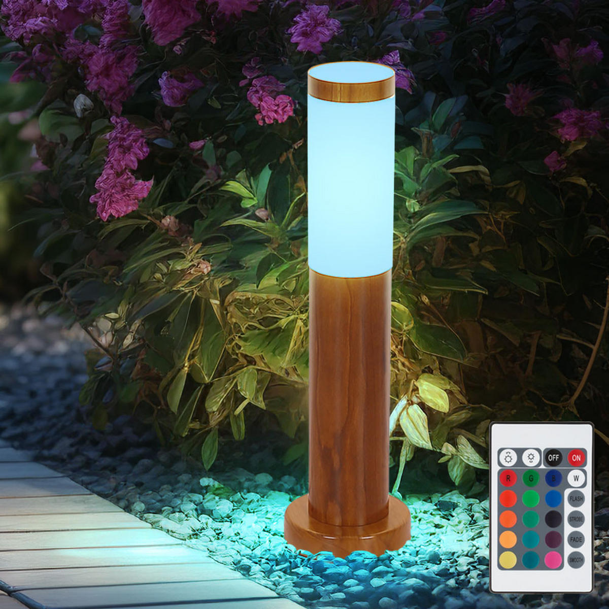 RGB LED WEGELEUCHTE Edelstahl Braun Holzoptik - Braun, Metall (12.7/12.7/45cm) - Globo Lighting