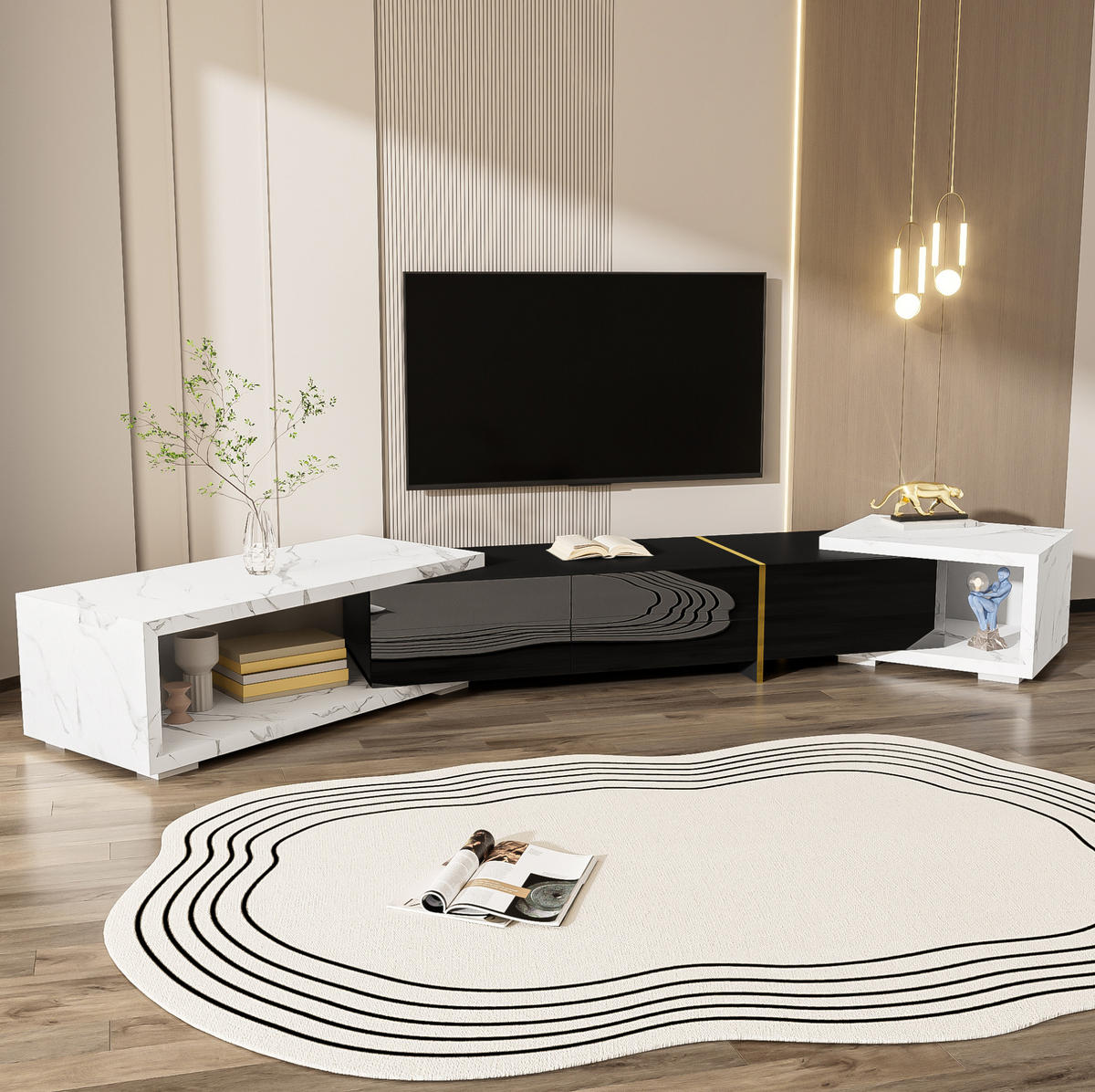 TV-SCHRANK drehbar 140-260 cm Marmoroptik Schwarz/Weiß - Schwarz, Holzwerkstoff (40/30/260cm) - Beauniv
