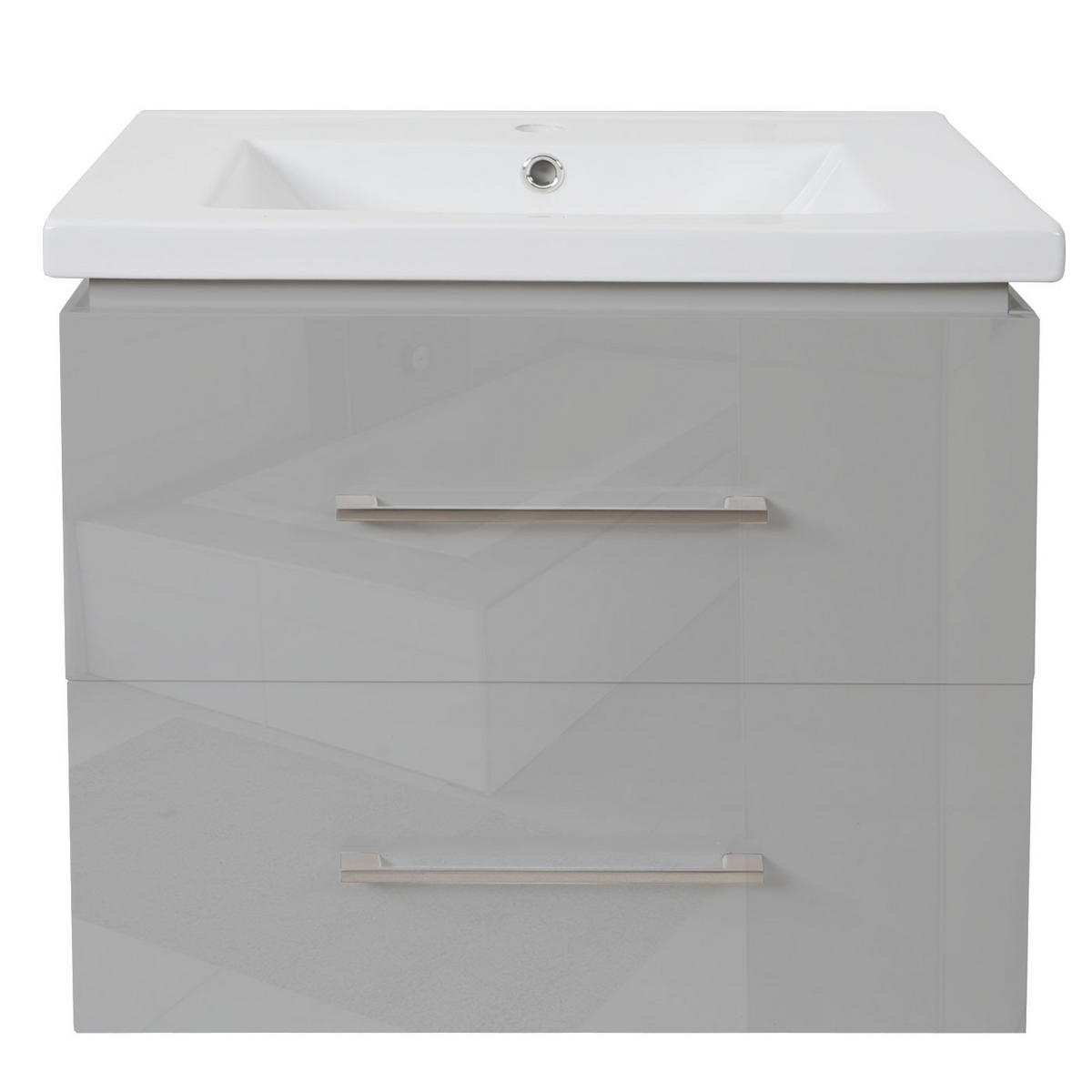 WASCHBECKEN+UNTERSCHRANK Hochglanz Hellgrau - Grau, Keramik (61/54/48cm) - MCW