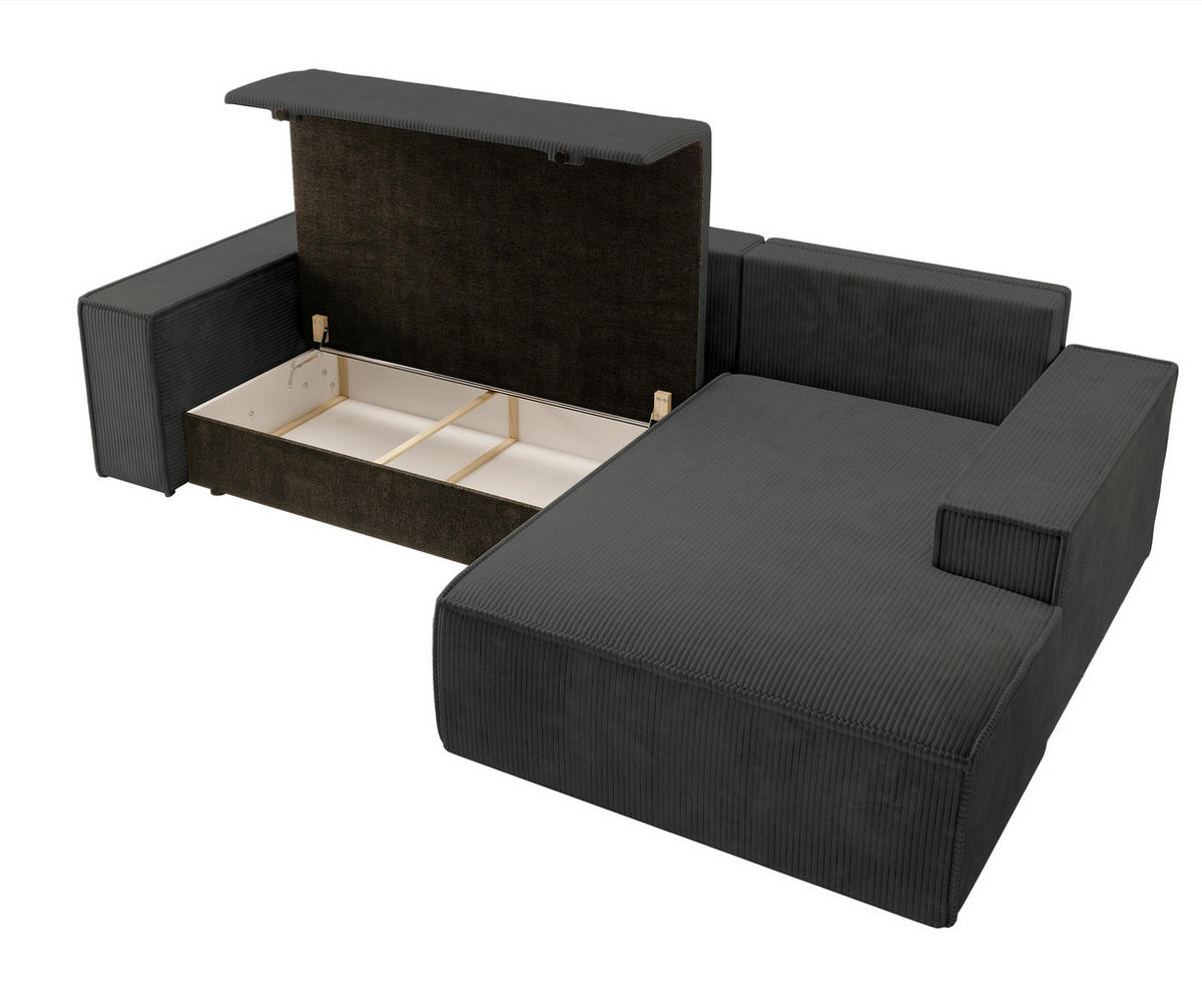 ECKSOFA Farese Dunkelgrau Cordbezug - Dunkelgrau/Schwarz, Kunststoff/Textil (267/167cm) - Selsey