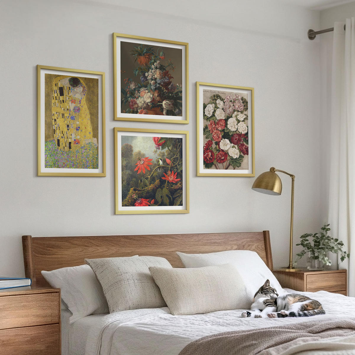 BILDER SET 4er Set - 50x50 cm & 40x60 cm Goldrahmen - Blumen des Baumes (Gemälde von Klimt) - Goldfarben, Kunststoff (50/50cm) - TULUP