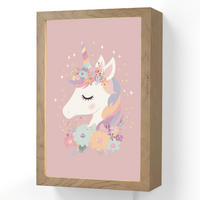 NÁSTĚNNÁ LAMPA Jednorožec - růžová - květiny 20x30 cm - růžová, kompozitní dřevo (20/30/8cm) - OnlyWow