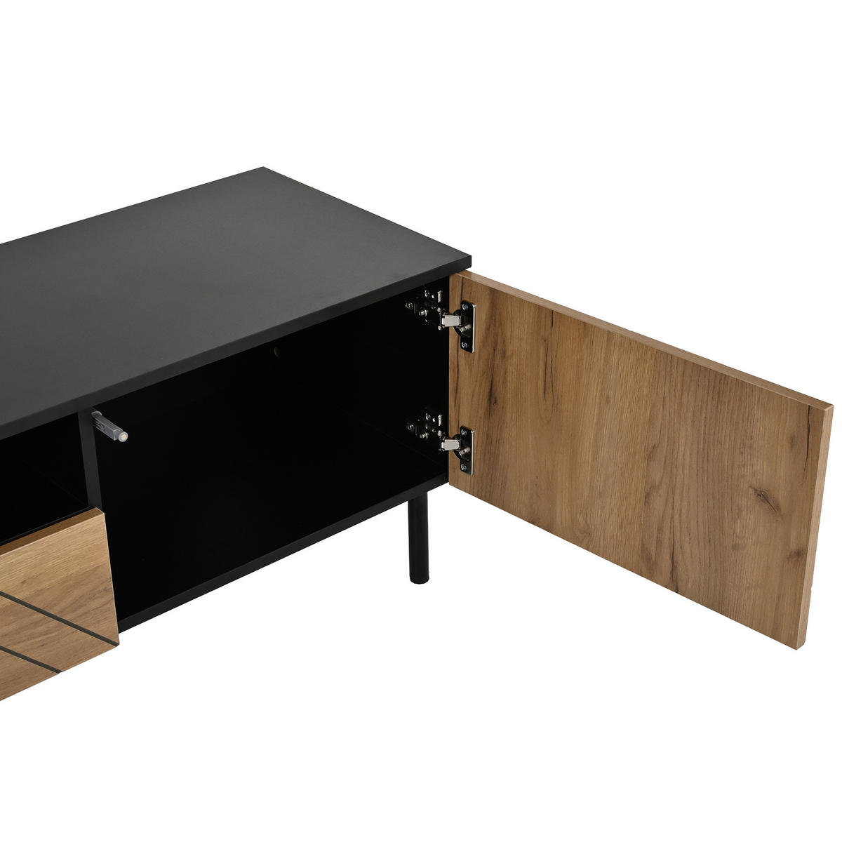 TV-LOWBOARD 180/40/45 cm schwarz/natur aus Spanplatte mit 2 Schubladen und 2 Türen - Schwarz, Holzwerkstoff (180/45/40cm) - OKWISH