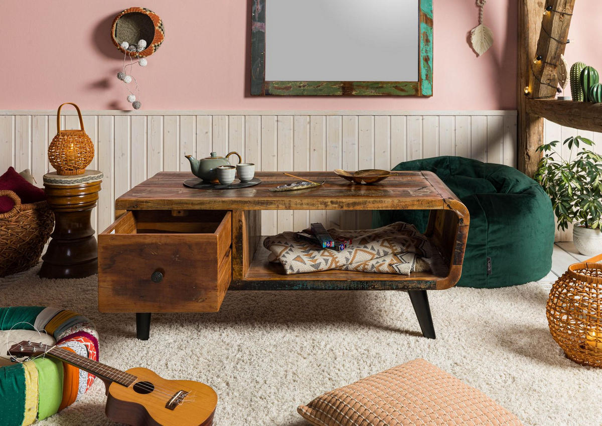 COUCHTISCH Altholz 120x60x53 mehrfarbig lackiert SIXTIES #106 - Multicolor, Holz (120/60/53cm) - Massivmoebel24