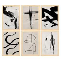 POSTER Set Mit 6 Illustrationen Von Franz Kline Abstrakter A3 Rahmen Aus Hellem Holz - Beige, Papier (29/3cm) - Nacnic