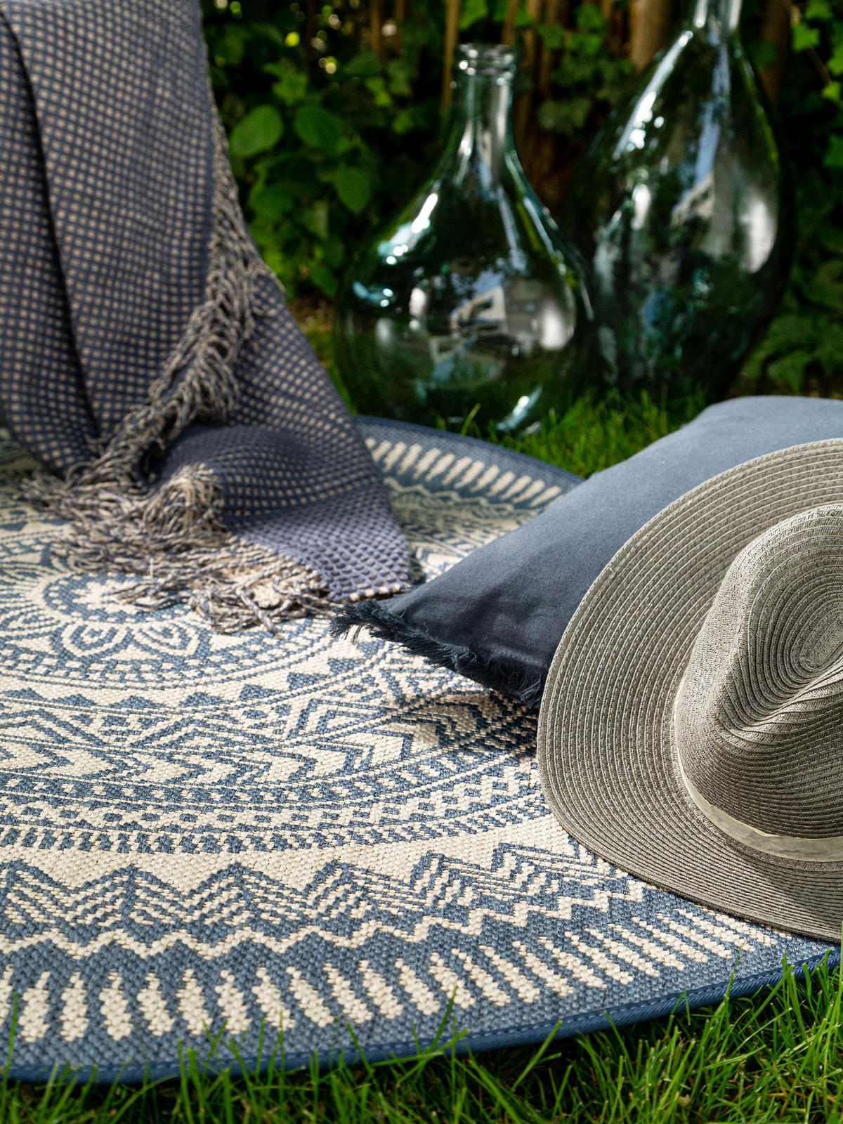 OUTDOORTEPPICH Metro Blau ø 120 cm rund - Blau, Textil (120/120cm) - benuta Nest