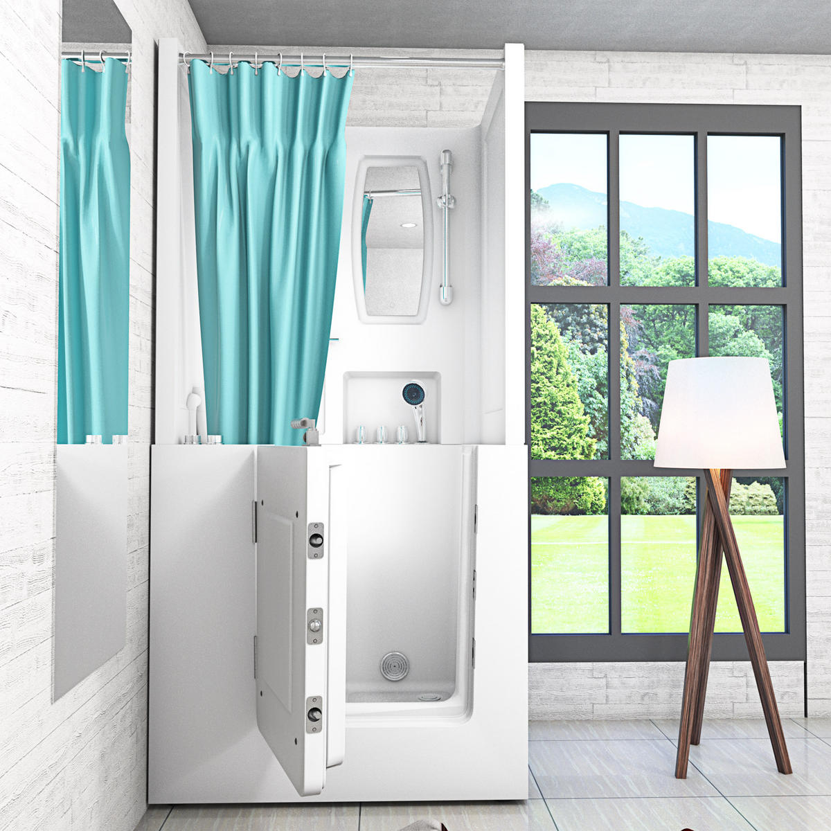 SENIORENDUSCHE Wanne Whirlpool S02D-WP-TH-A-L 78x100x205cm - Weiß, Glas/Kunststoff (78/100/205cm) - AcquaVapore by Sandra Jentho