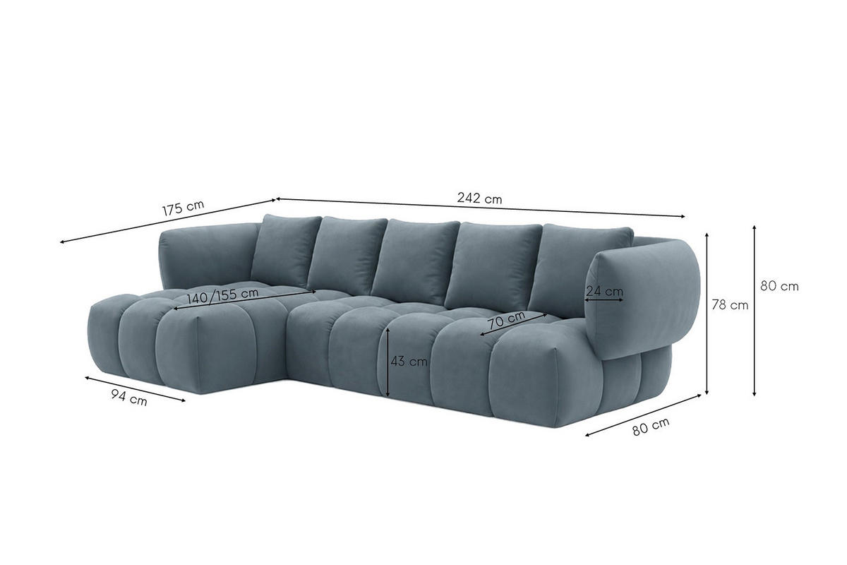 ECKSOFA L-Form, Veloursstoff Bluvel, Blaugrau, Links, SEVIO L - Blaugrau, Holz (242/175cm) - Kaiser Möbel