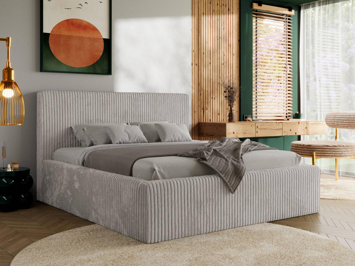 POLSTERBETT TILIANO CLASSIC 200/200 - Hellgrau Cord - Multipocket-Matratze - Hellgrau, Textil (200/200cm) - MKS