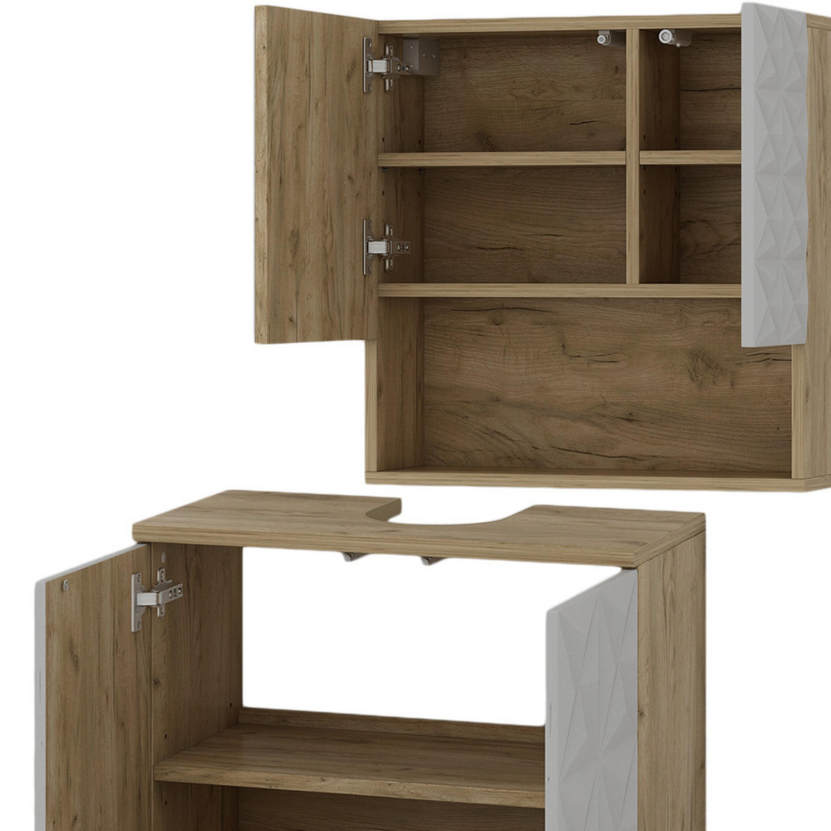 BADMÖBEL-SET Edge Weiß 2 Teile - Eichefarben/Weiß, Holzwerkstoff (60/57/30cm) - Vicco