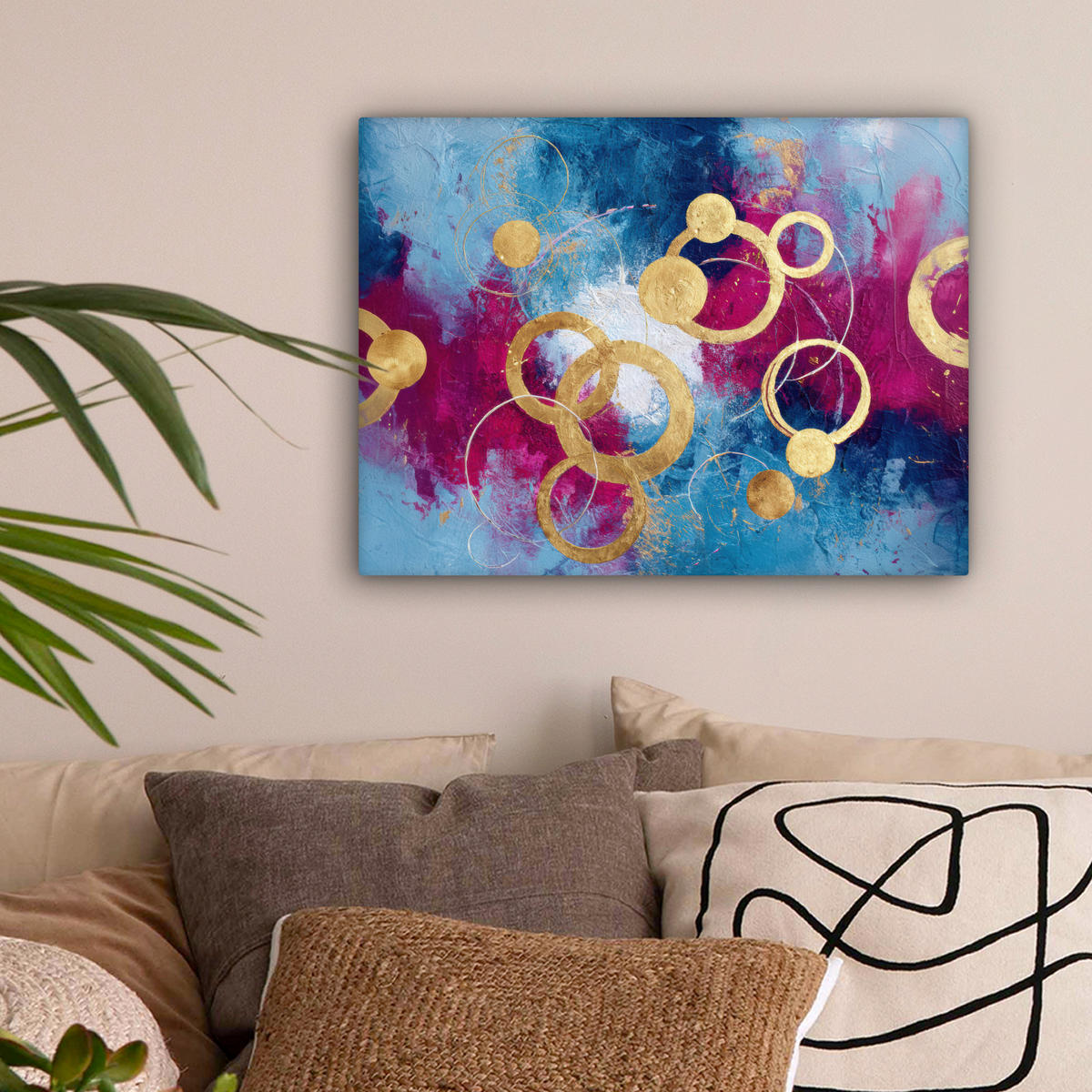 LEINWANDBILD Kreise - Gold - Abstrakt Wandbild 40x30 cm - Blau, Textil (40/30cm) - MuchoWow