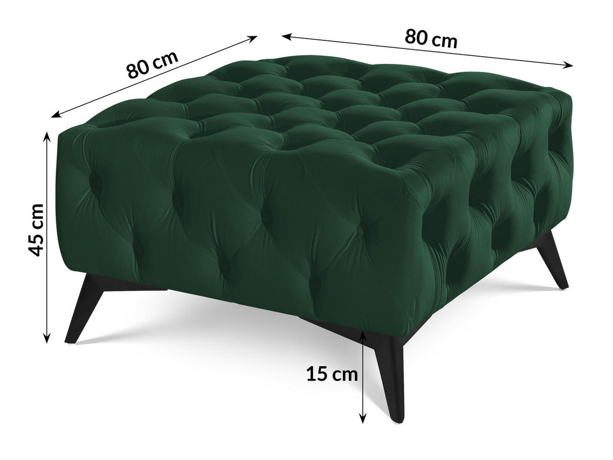 HOCKER Chesterfield Whitby Flaschengrün Samt mit schwarzen Füßen - Dunkelgrün/Schwarz, Holz/Textil (80/45/80cm) - S-Style Möbel
