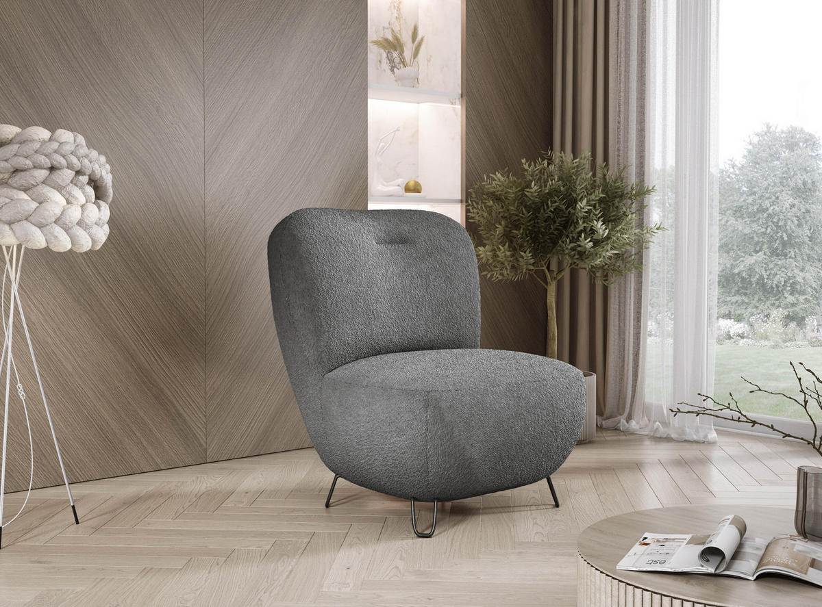 SESSEL LUIS, Skandinavischer Stil – Freistehend, 82×56×82 cm, ANTHRAZIT - Anthrazit/Schwarz, Holz/Textil (82/82/66cm) - DomoHome