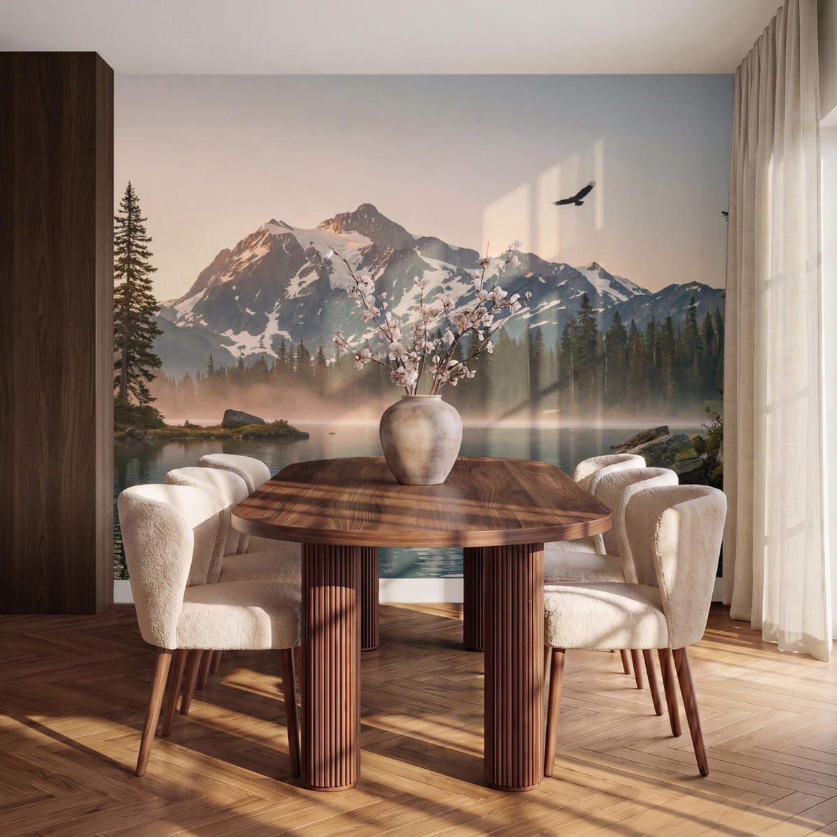 TAPETE - Berge - Wasser - Bäume - 280x220 cm - Multicolor, Papier (280/220cm) - OnlyWow