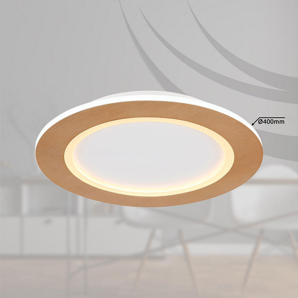 LED DECKENLEUCHTE CLAY METALL HOLZOPTIK - Braun, Metall (40/40/5cm) - Globo Lighting