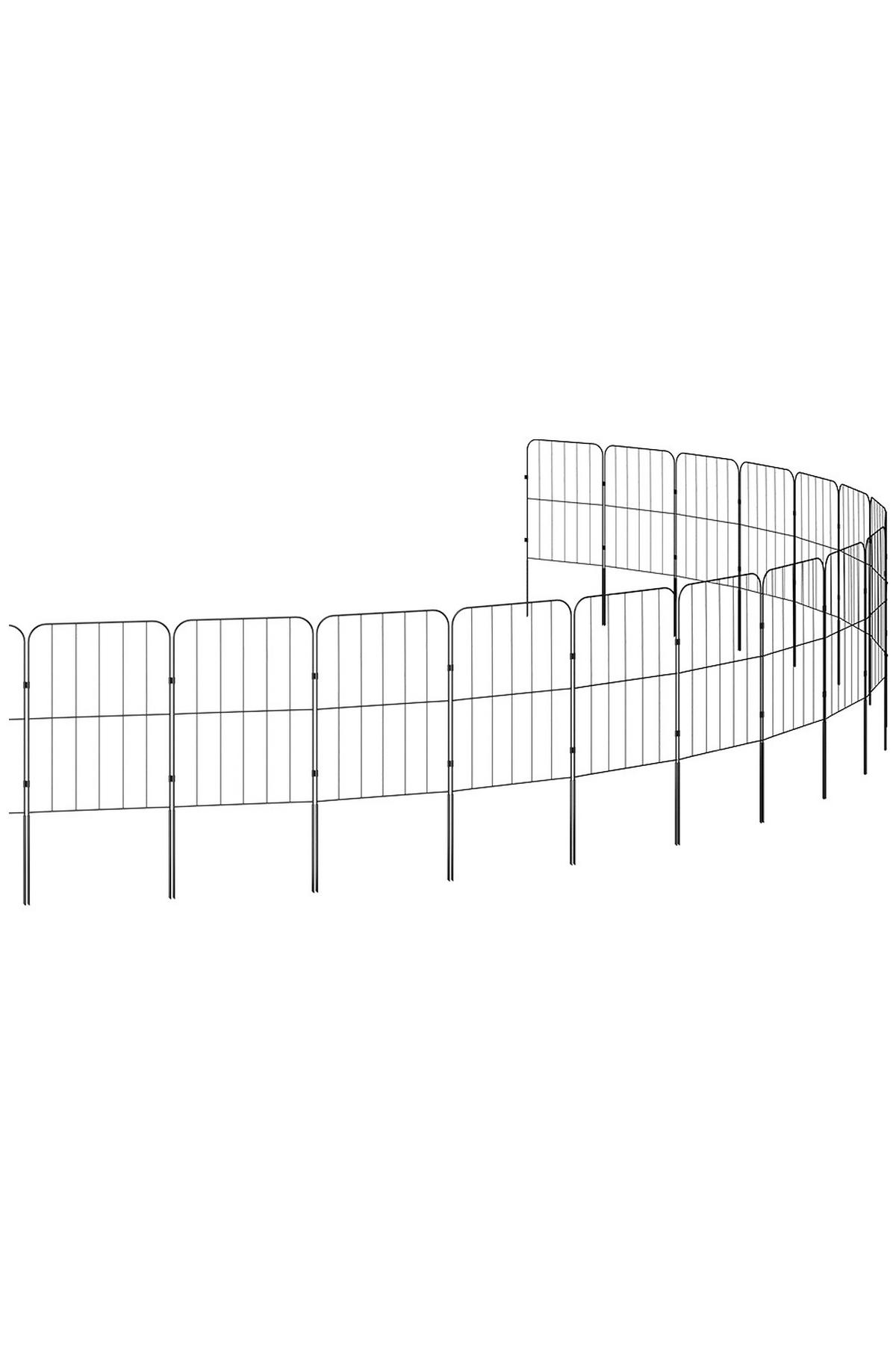 GARTENZAUN 25 Stück aus Metall in Schwarz Abnehmbares Design Robuste Metallkonstruktion je Paneel: 31 cm B × 61 cm H - Schwarz, Metall (31cm) - Livingandhome