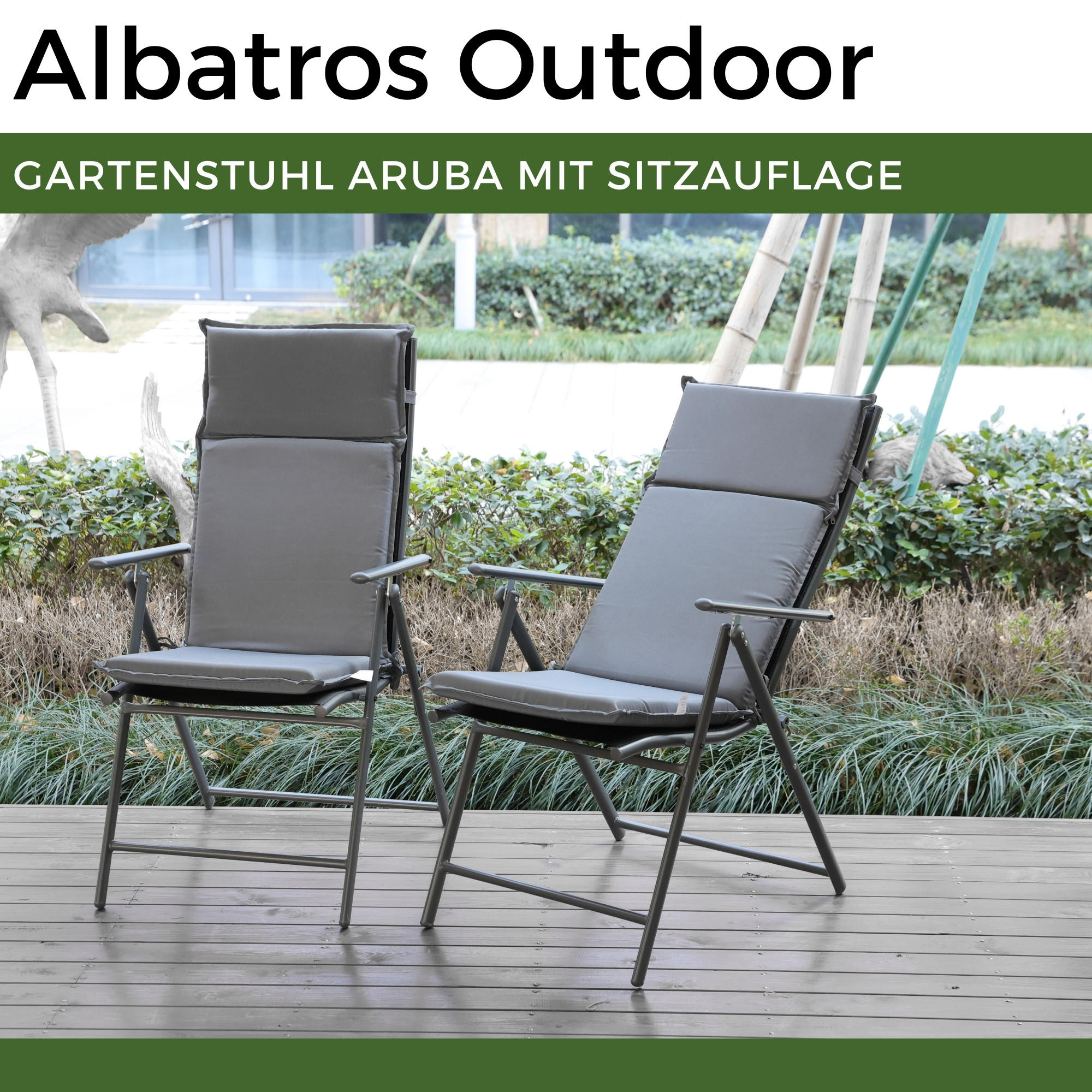 GARTENSTUHL ARUBA mit Sitzauflagen, 4er Set - Anthrazit, Metall (57/106/68cm) - Albatros