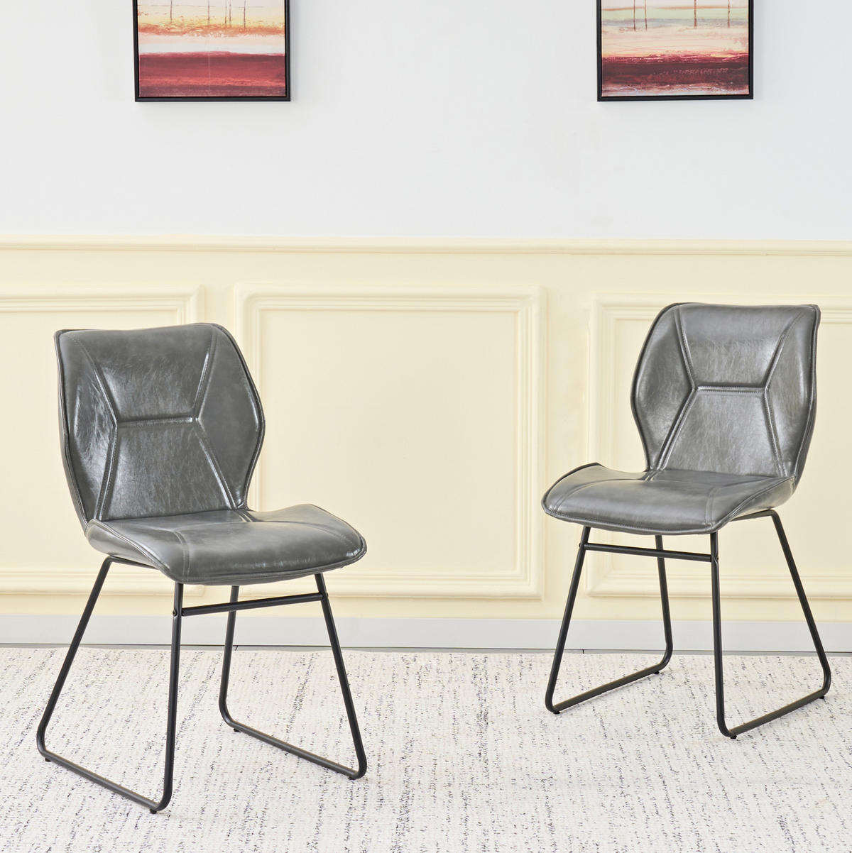 ESSZIMMERSTÜHLE 2er-Set Kunstleder mit Metallgestell Grau - Grau, Metall (47.5/81.5/60cm) - Meubliv