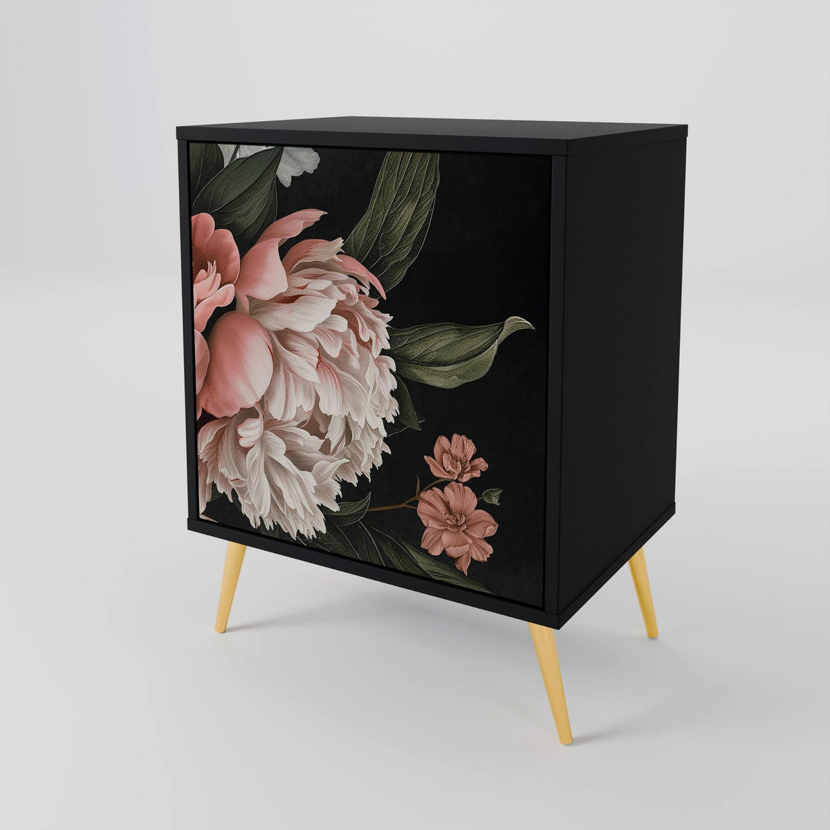 SIDEBOARD LUSH ELEGANCE, Schwarz, 57,5x42x70,5 cm, Schwarze Metall-Sternfüße - Multicolor/Schwarz, Holzwerkstoff/Metall (57.5/70.5/42cm) - SpaceRebels