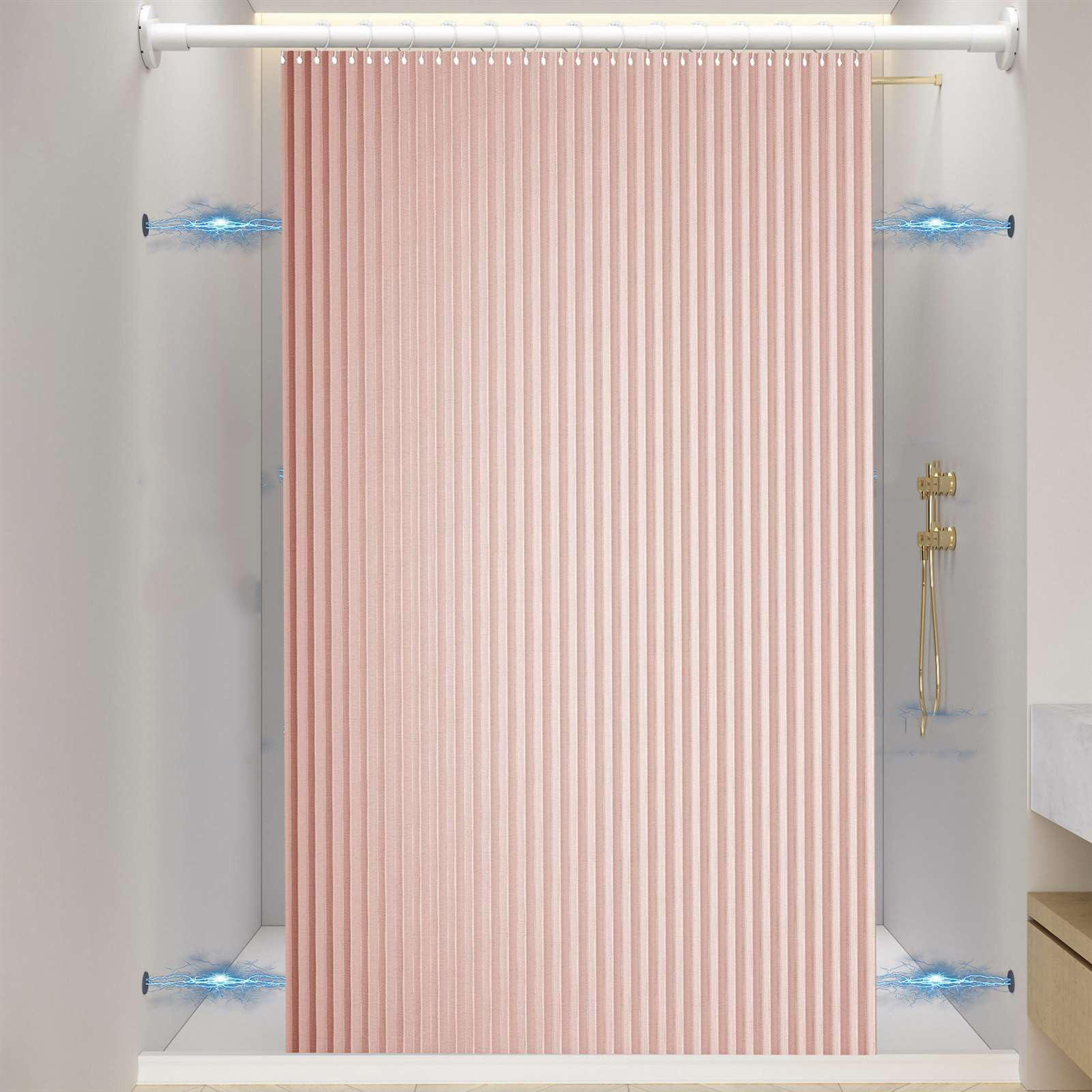 DUSCHVORHANG Rosa magnetisch Leinen wasserdicht schimmelresistent faltbar mit Haken für Badewannen - Pink, Textil (150/200cm) - MCBOSON