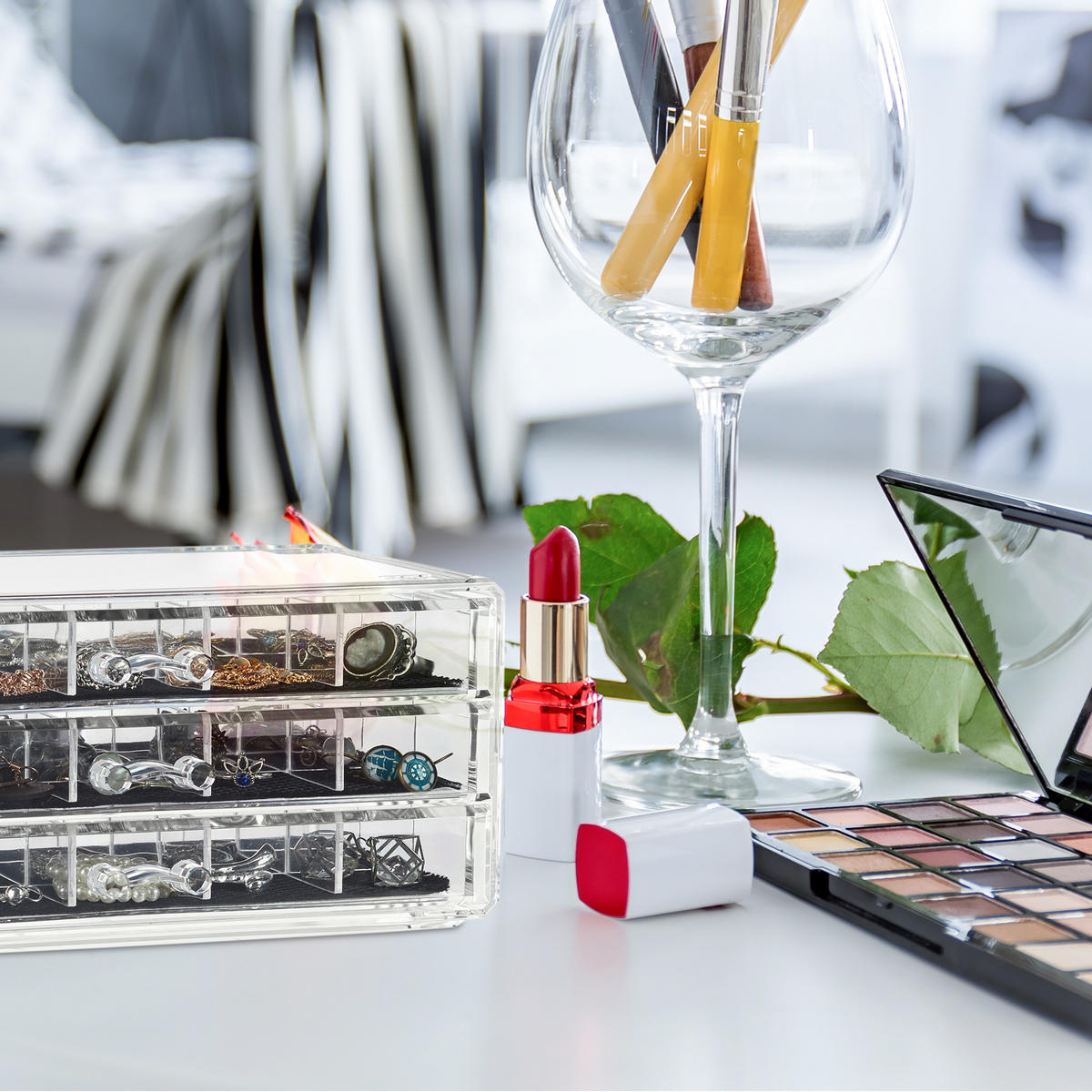 MAKEUP Organizer - Transparent, Kunststoff (23.5/10.5/15.5cm) - Relaxdays