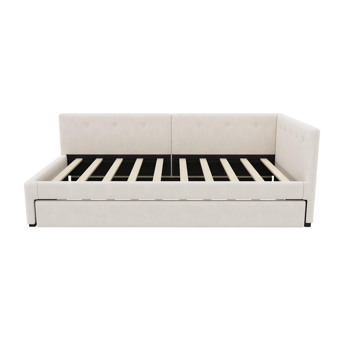 BETT 90/200 cm Beige aus Samt mit ausziehbarem Rollbett - Beige, Textil (90/200cm) - OKMYHOME