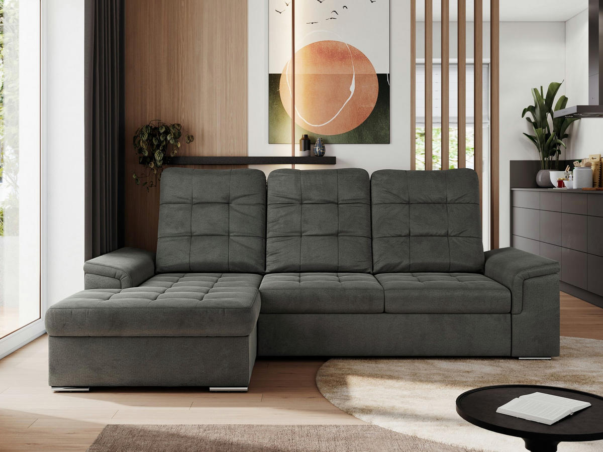 ECKSOFA MADRITO L - Dunkelgrau Velorus - Links - Dunkelgrau/Silberfarben, Textil/Metall (160/256cm)