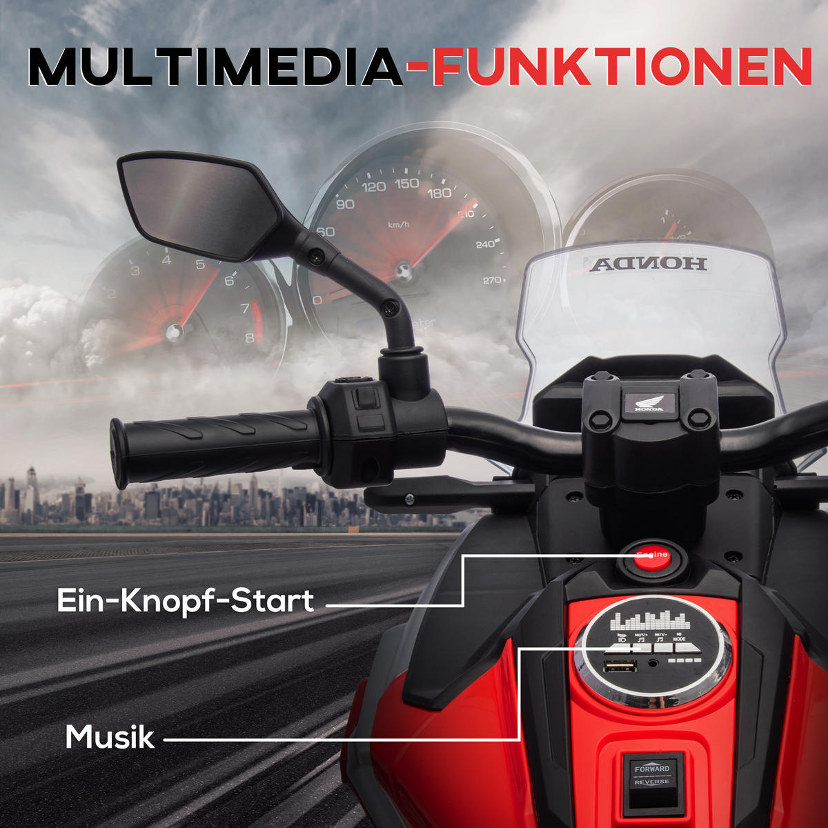 KINDER Elektro-Motorrad - Rot, Kunststoff/Metall (107/46/75cm) - AIYAPLAY