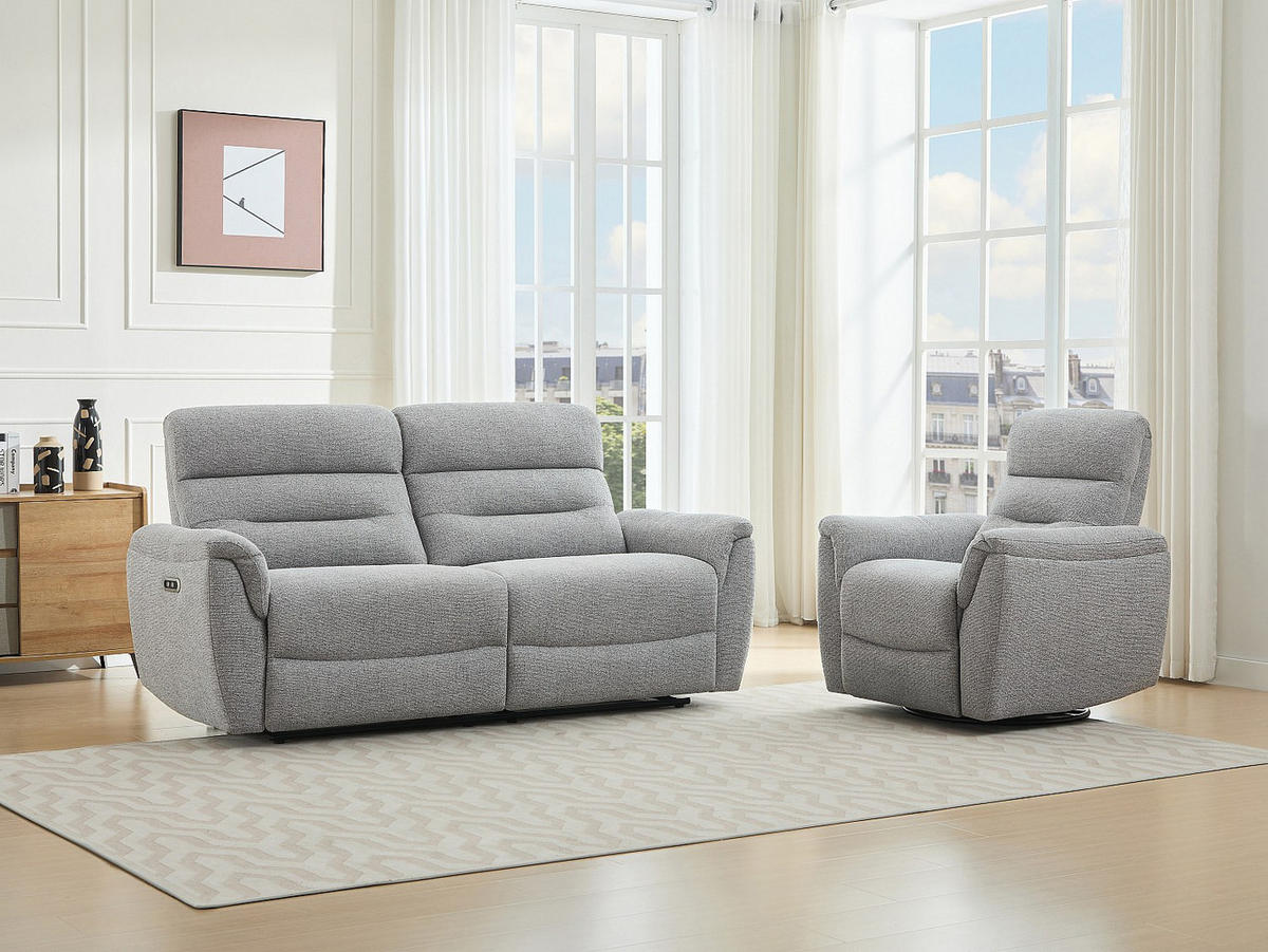 COUCHGARNITUR mit Sessel - 4 Personen - Stoff - Grau - BREVIO - Grau, Textil (90/101/91cm) - Vente-Unique