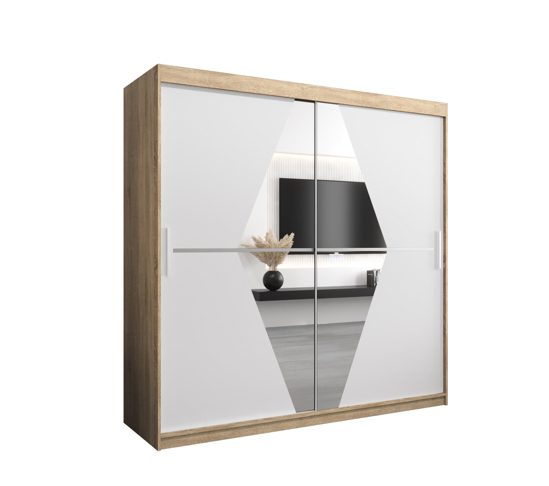 SCHWEBETÜRENSCHRANK 200/200/62 2-türig - Silberfarben/Weiß, Holz/Kunststoff (200/200/62cm) - Abiks Möbel
