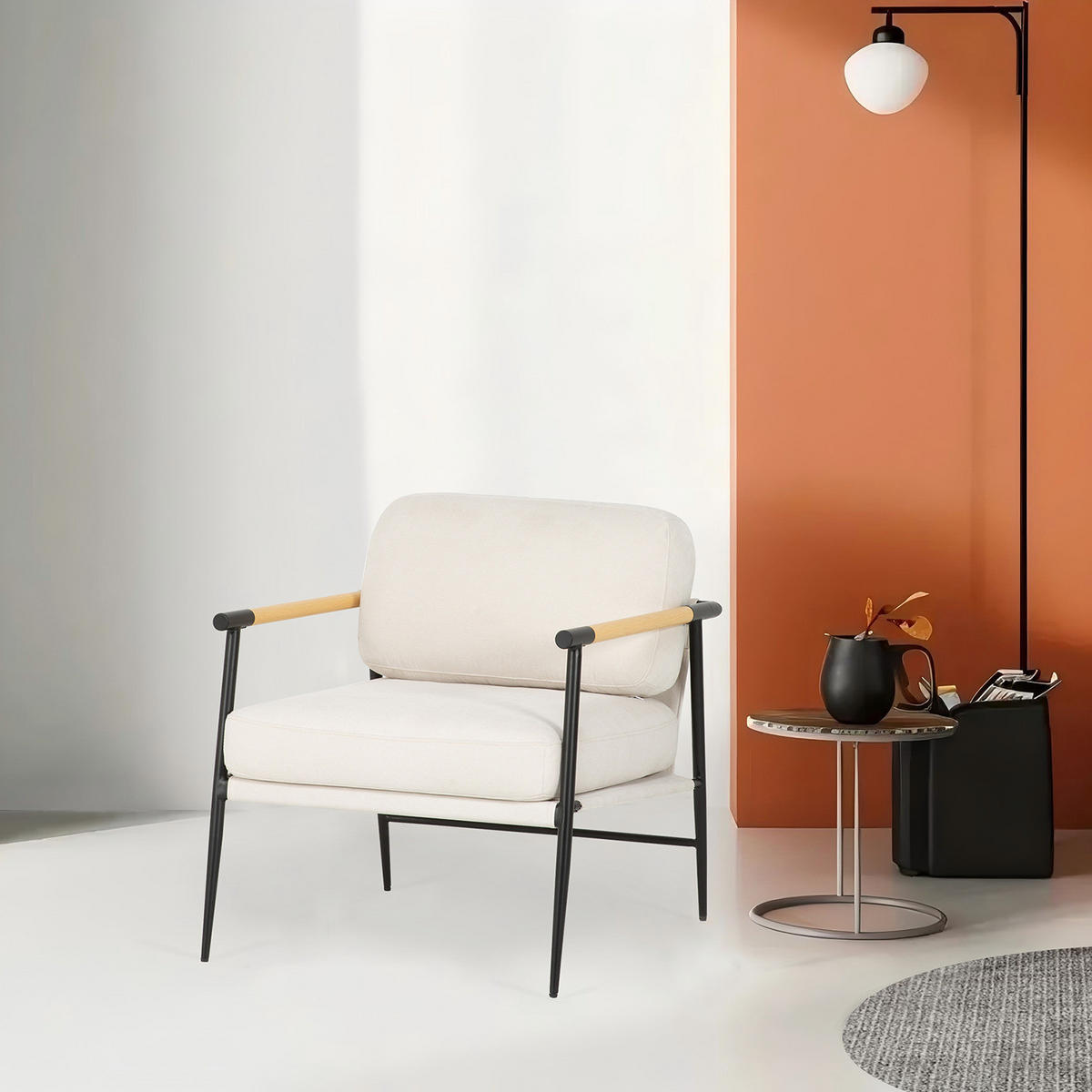 LOUNGESESSEL - Creme / Schwarz - Webstoff / Eisen - Creme/Schwarz, Textil/Metall (70/81/73cm) - home24