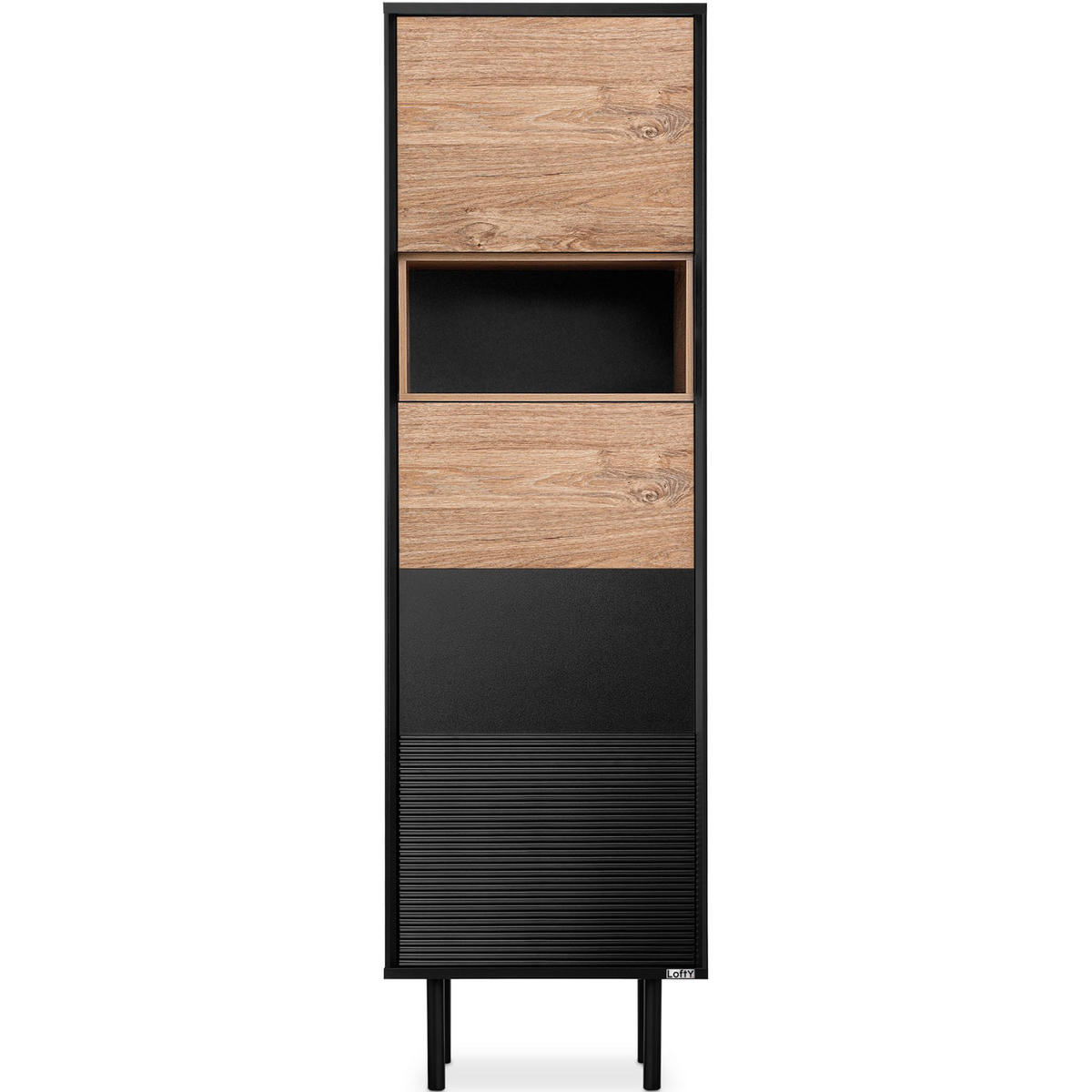 REGAL LOFTY Kreuzeinlage, schwarz / Eiche natur - Eichefarben/Multicolor, Holzwerkstoff (52/174/41cm) - KONSIMO®