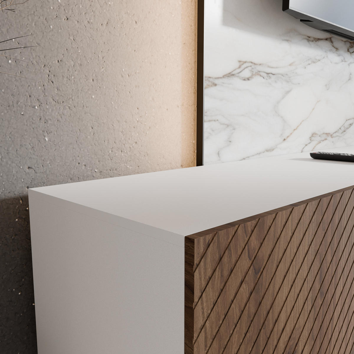LOWBOARD CAVA 300/41/40 cm, Hängender TV-Schrank Weiß / Eichefarben - Eichefarben/Braun, Holzwerkstoff (300/41/40cm) - MASSENO