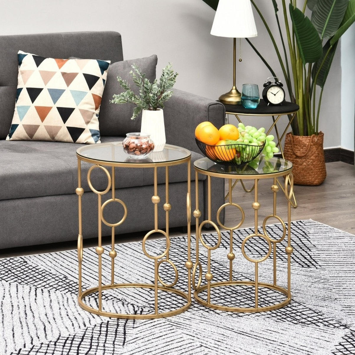 COUCHTISCH aus Metall und Glas Ø41x57/Ø36x51 cm in Gold mit Nesting-Design - Goldfarben, Metall (41/441/57cm) - Modfu