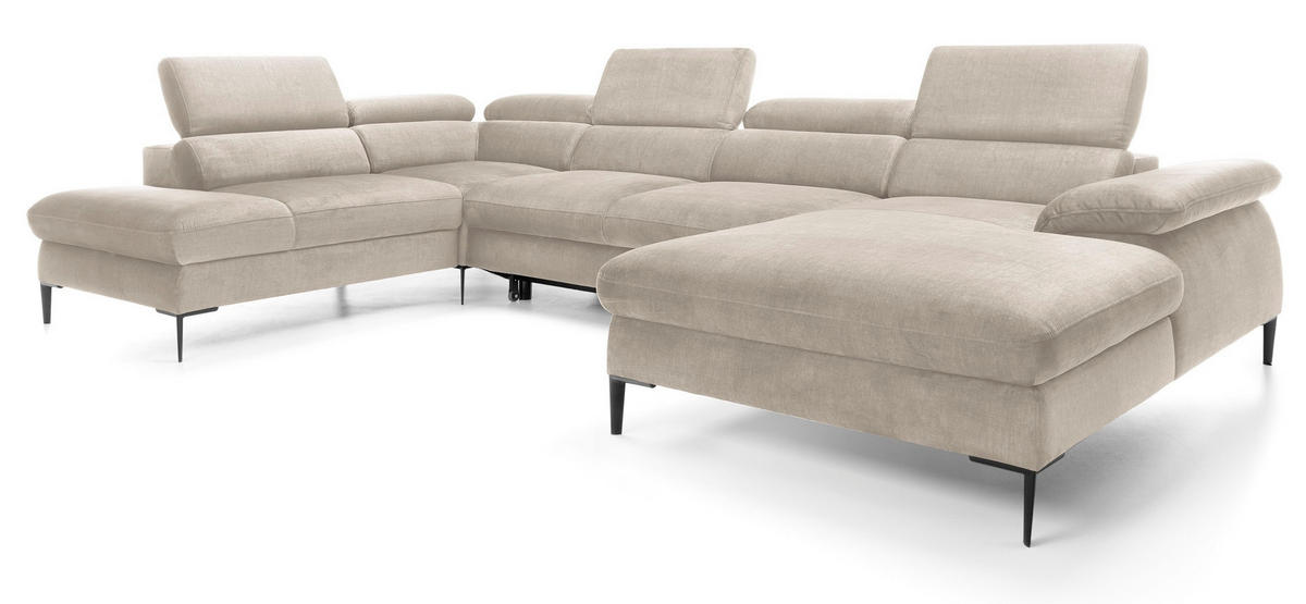 ECKSOFA U-Form 350 cm Amaro M mit Schlaffunktion, Rechts, Creme - Creme, Holz (353/214cm) - Emporius