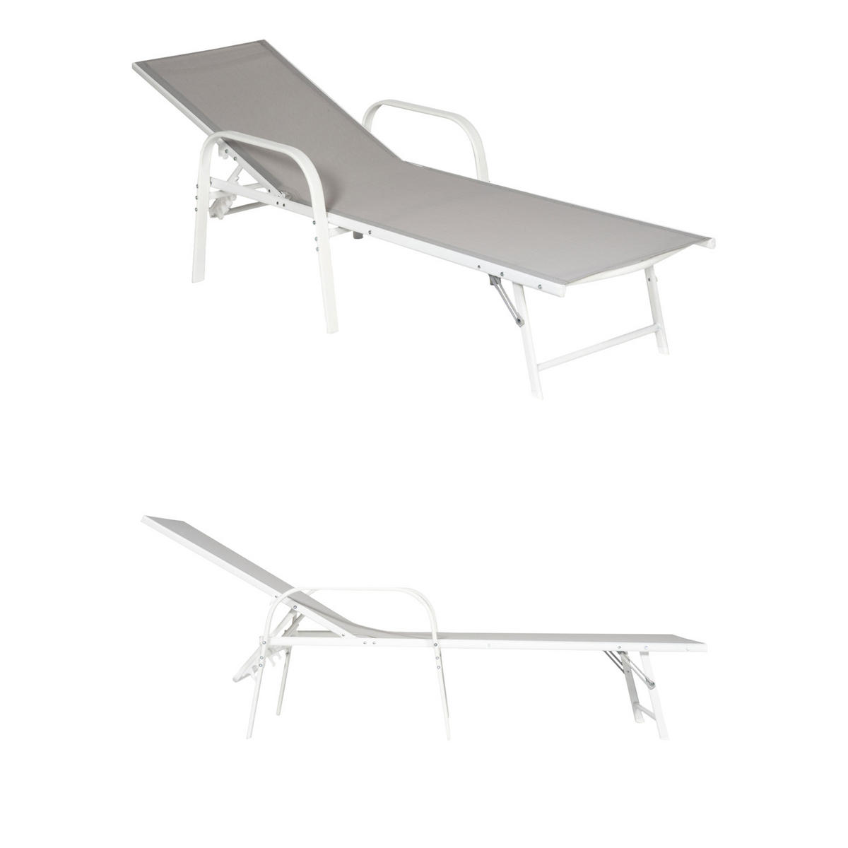 SONNENLIEGEN Sardinia Grau und weiß 2er-Set - Hellgrau, Kunststoff (60.5/87.5/192.5cm) - Happy Garden