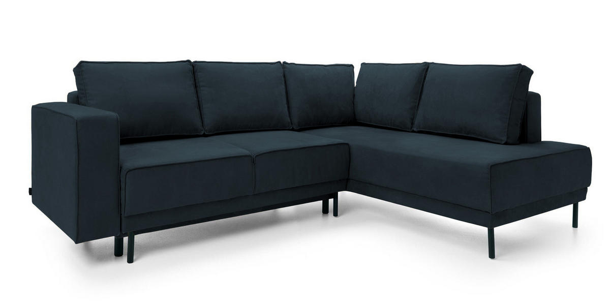 ECKSOFA Rodario Dunkelblau Velours - Schwarz/Dunkelblau, Textil/Metall (247/187cm) - Selsey