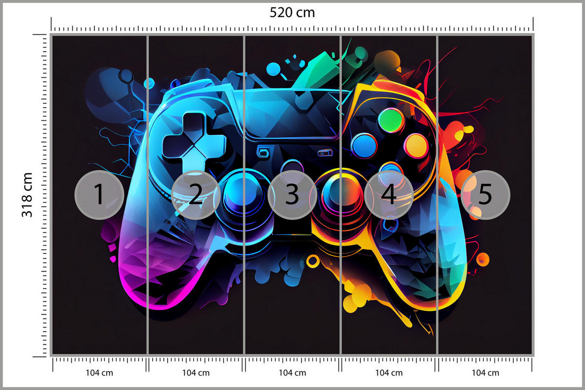 FOTOTAPETE für Jugendzimmer GAMEPAD Abstraktion 520x318cm - Blau/Rot, Papier (520/318cm) - Muralo