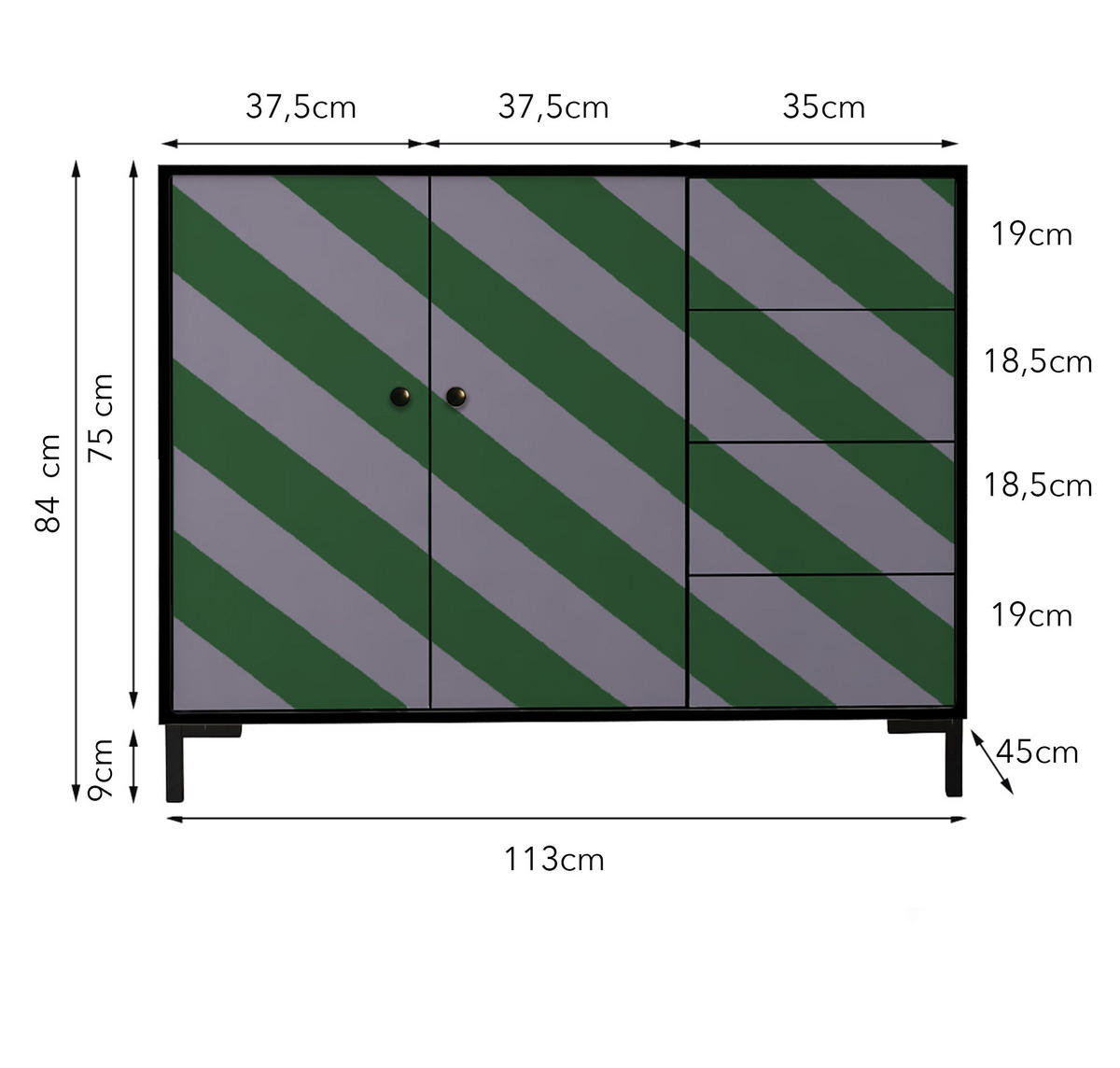 KOMMODE mit 2 Türen und 4 Schubladen aus MDF mit Walddruck WILMA - Grau, Holzwerkstoff (45/84/113cm) - RNT By Really Nice Things