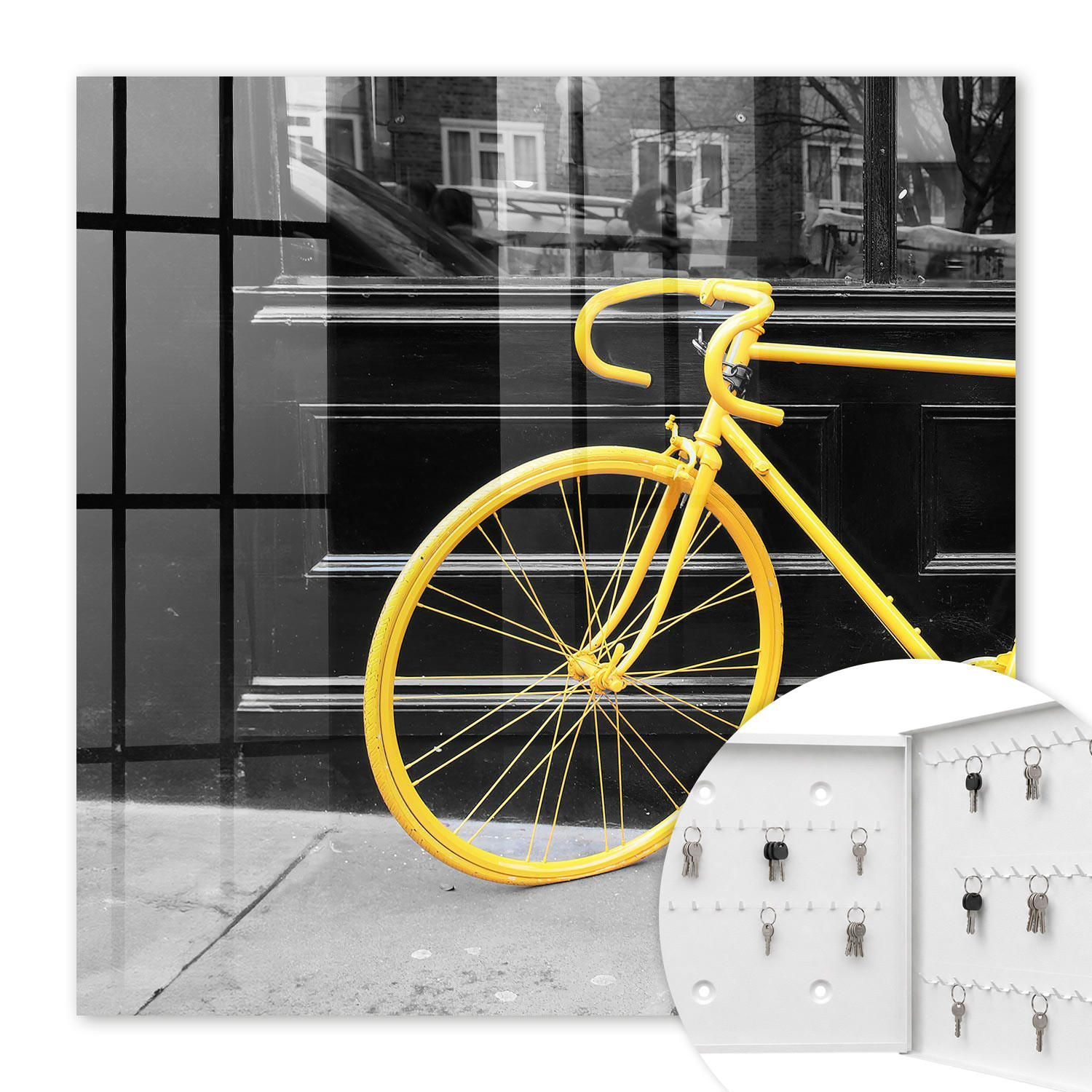 SCHLÜSSELBOX Weiß 30x30 cm – Türöffnung nach rechts - Gelbes Fahrrad - Gelb, Metall (30/30/5cm) - TULUP