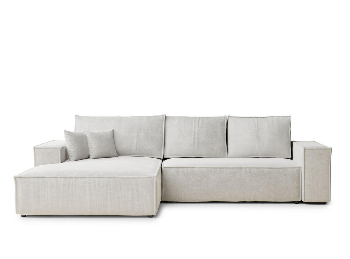 ECKSOFA Maze Beige grau Chenille-Stoff - Links Seite - Greige/Schwarz, Holz/Holzwerkstoff (185/294cm) - Maison de Reve