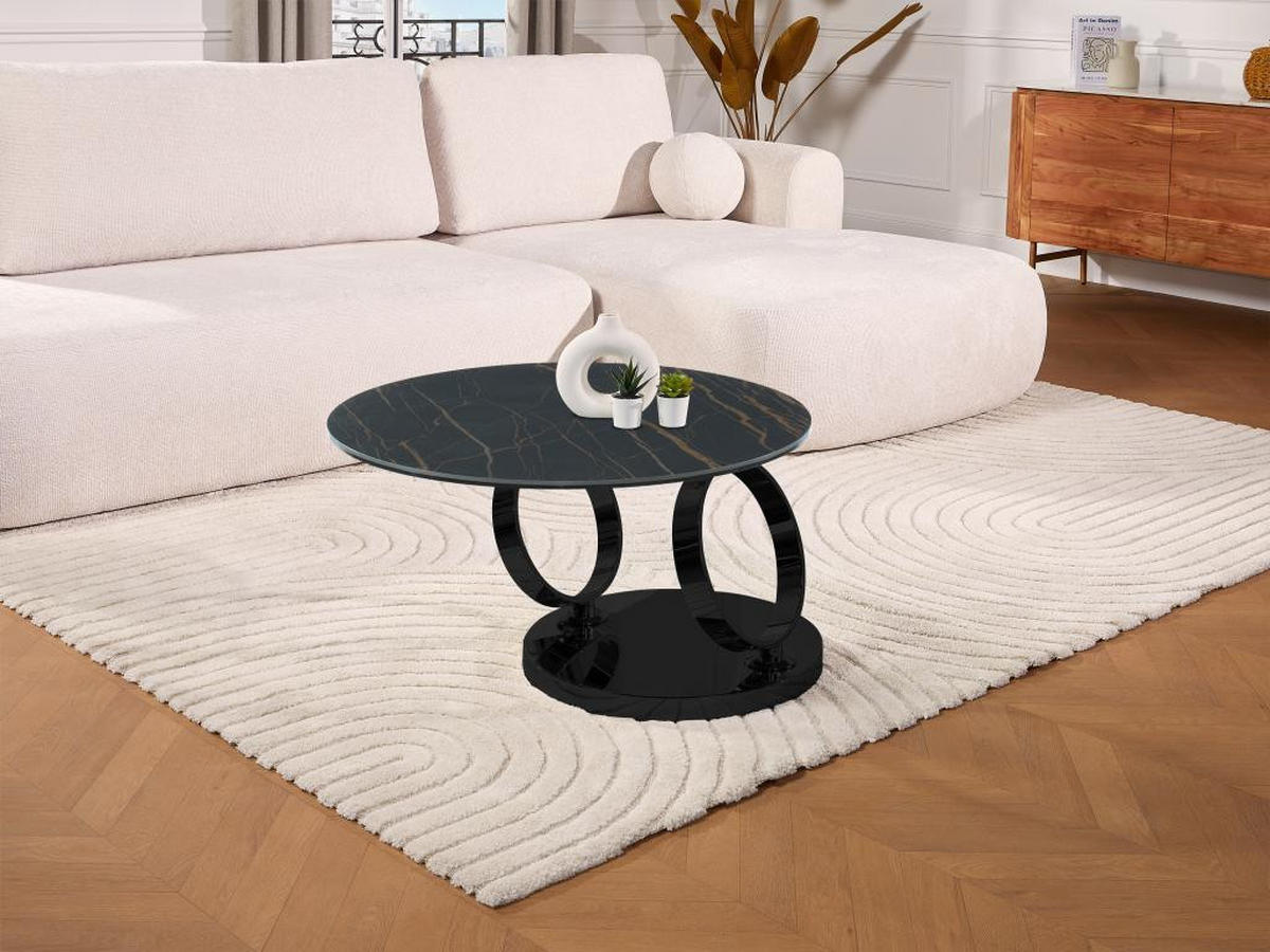 COUCHTISCH mit drehbaren Tischplatten - Keramik & Glas - Schwarz mit Marmor-Effekt - JOLINE - Schwarz, Stein (131.5/80/42cm) - Vente-Unique