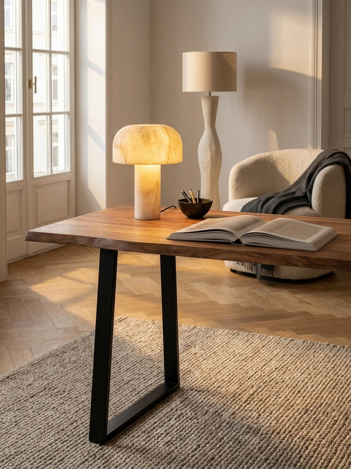 SCHREIBTISCH Massivholz Baumkante Handgefertigt Akazie TARN, Goldbraun-Schwarz 120x60x76 cm - Schwarz/Braun, Holz/Metall (60/120/76cm) - KADIMA DESIGN