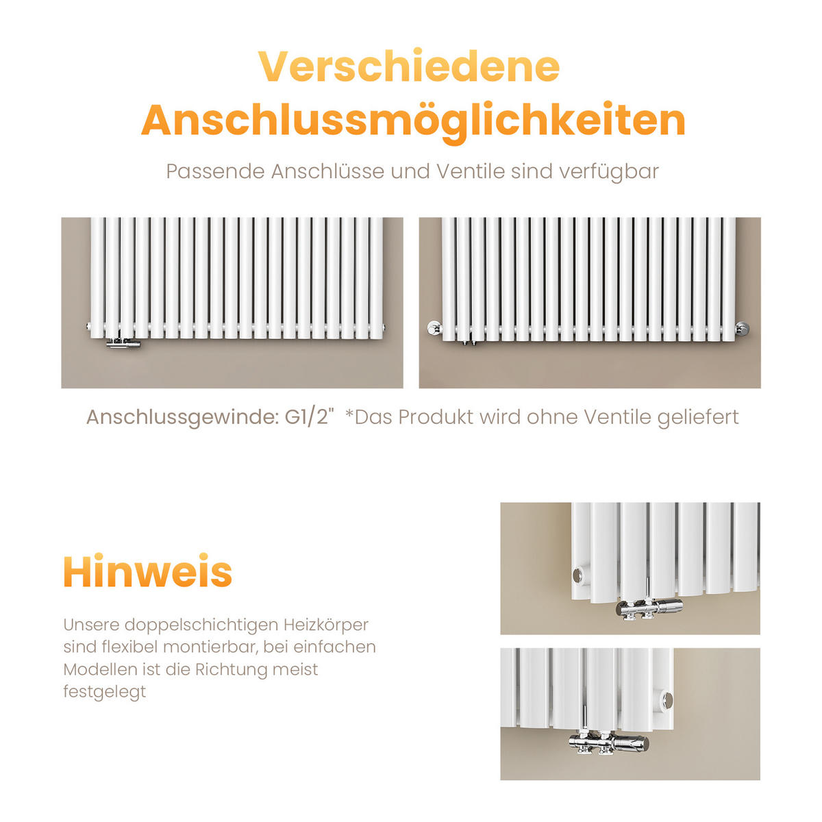 HEIZKÖRPER Doppelrohr horizontal montierbar Weiß 60/120/8,1 cm - Weiß Hochglanz, Metall (120/60/8cm) - EMKE