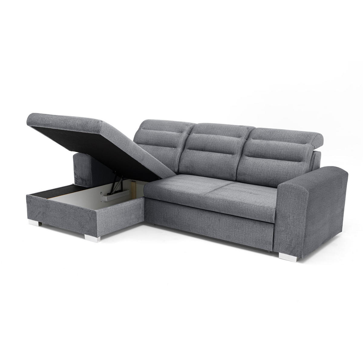ECKSOFA CLOUD S Links mit Schlaffunktion 120x200 Velours Grau - Chromfarben/Grau, Holz/Kunststoff (155/260cm) - Muffo