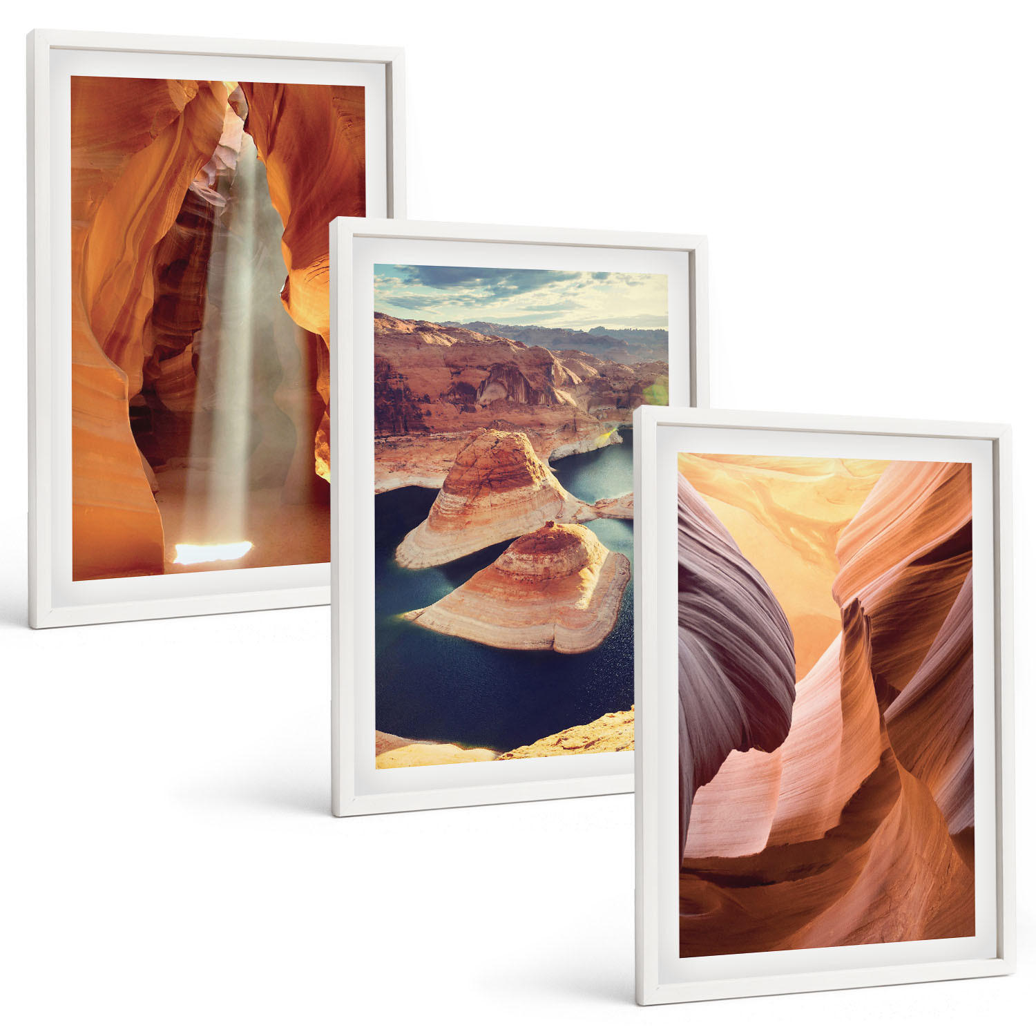 BILDER SET 3er Set - 40x60 cm Weißer Rahmen - Wasserfall in der Schlucht - Weiß, Kunststoff (40/60cm) - TULUP