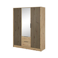 KLEIDERSCHRANK Nelly Artisan Eiche, Schrank Dreitürige, Garderobe mit Spiegel und Schubladen - Eiche Artisan, Holzwerkstoff (155/200/51cm) - Bettso