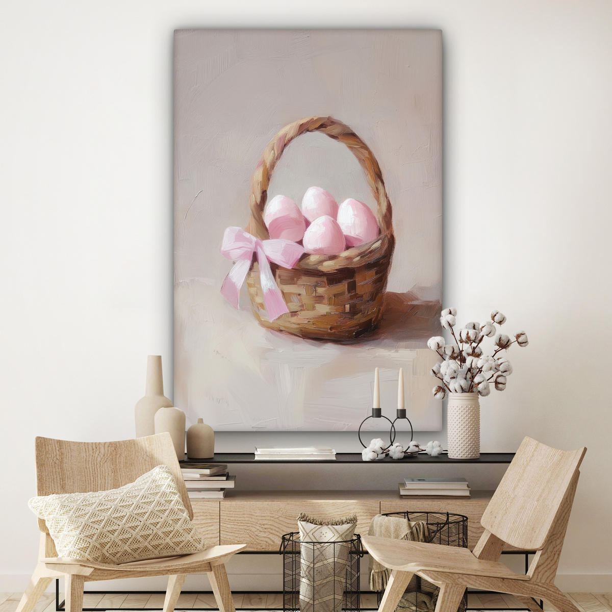 SLIKA NA PLATNU Košara 90x140 cm - bež, tekstil (90/140cm) - MuchoWow
